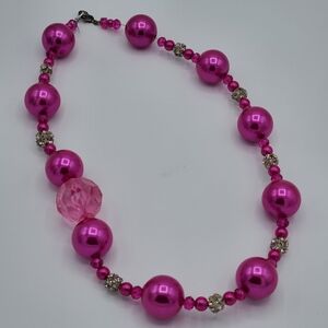 Big & Bold Hot Pink Beaded Costume Jewelry 12" Necklace